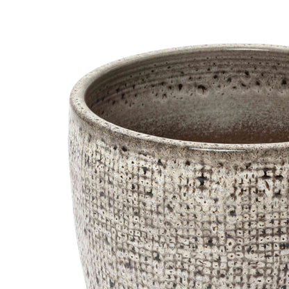 Basin Stone-Textured Ceramic Planter, Grid Gray, 13.5"