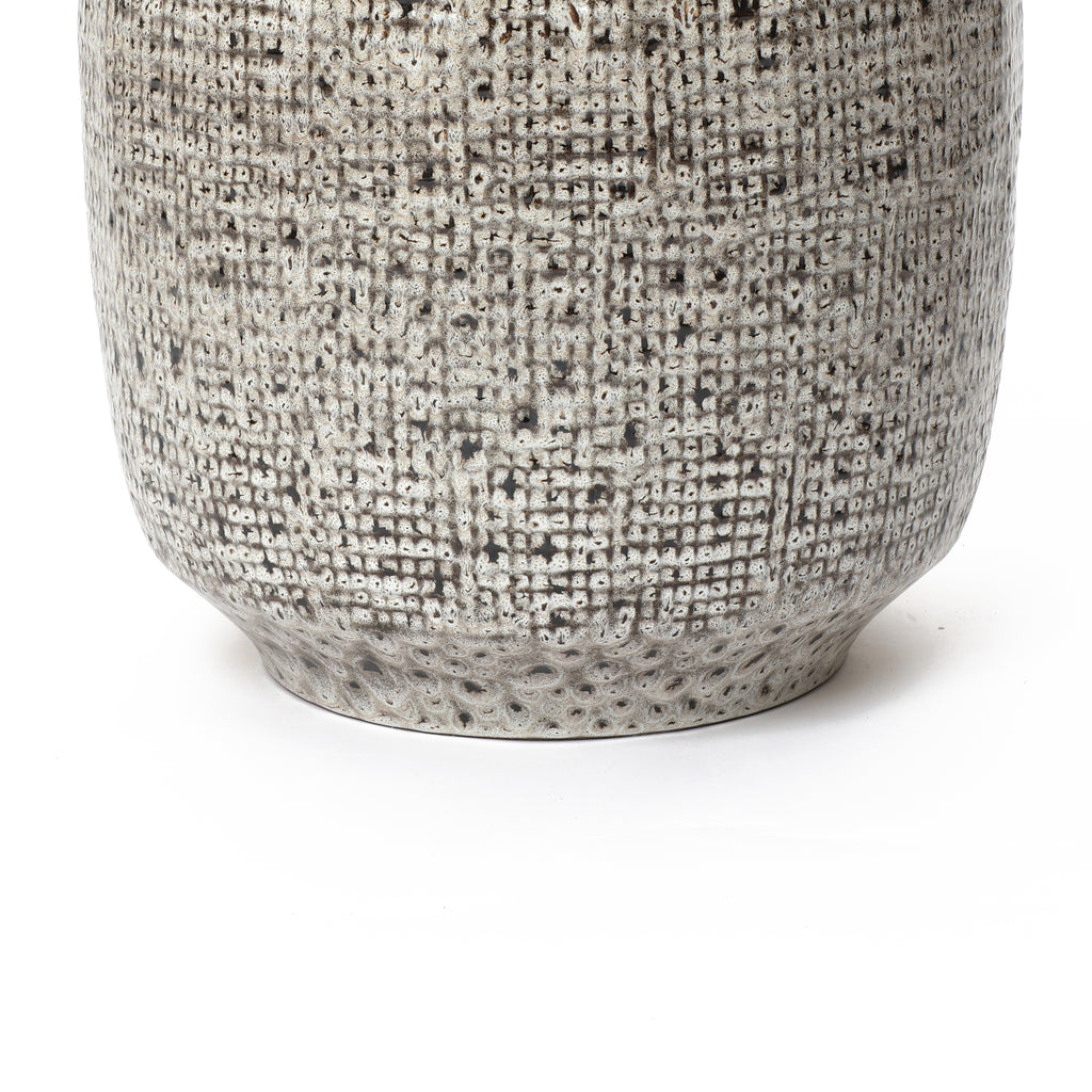 Stone Speckle Textured Ceramic Planter, 15.75" Gray Grid-Pattern Pot