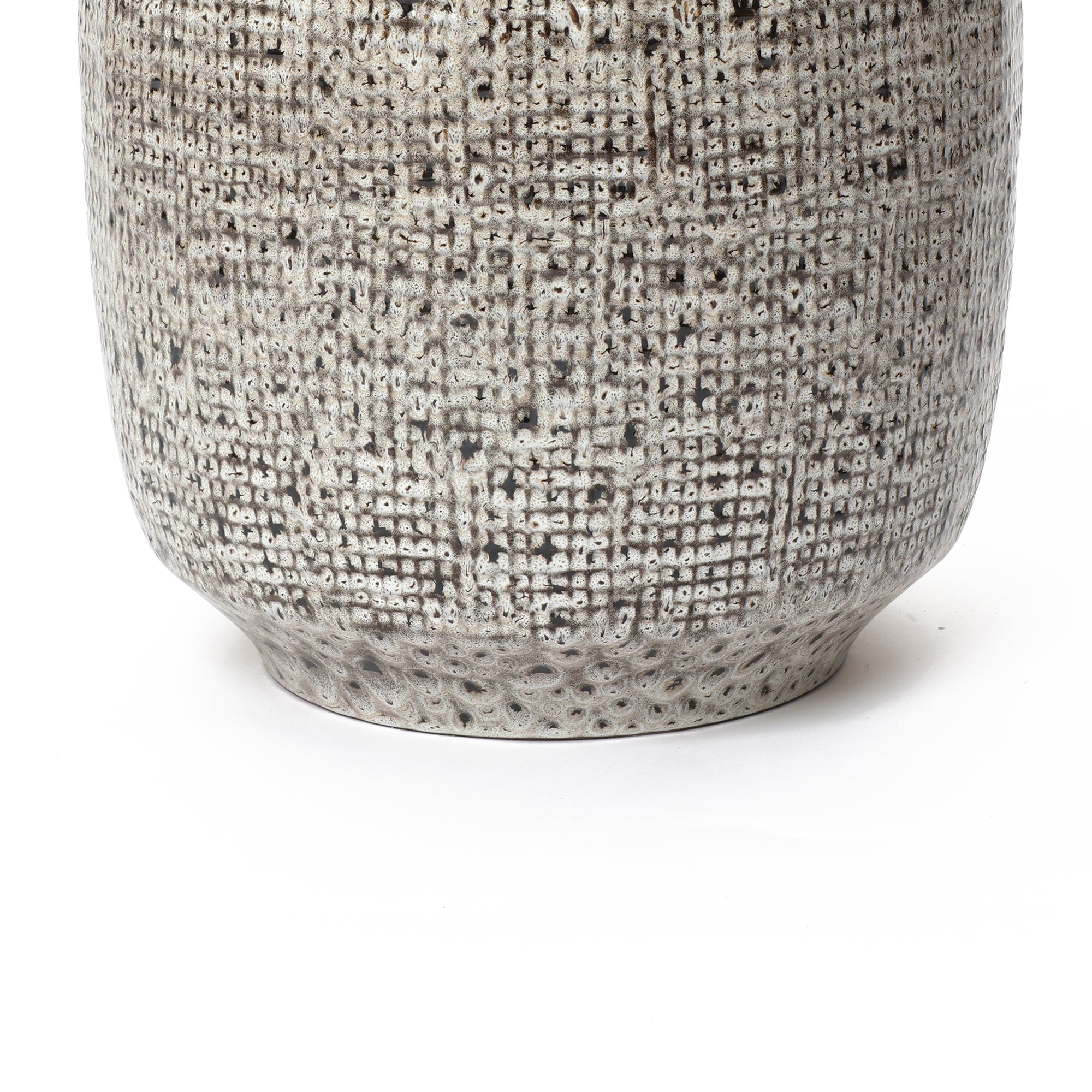 Stone Speckle Textured Ceramic Planter, 15.75" Gray Grid-Pattern Pot