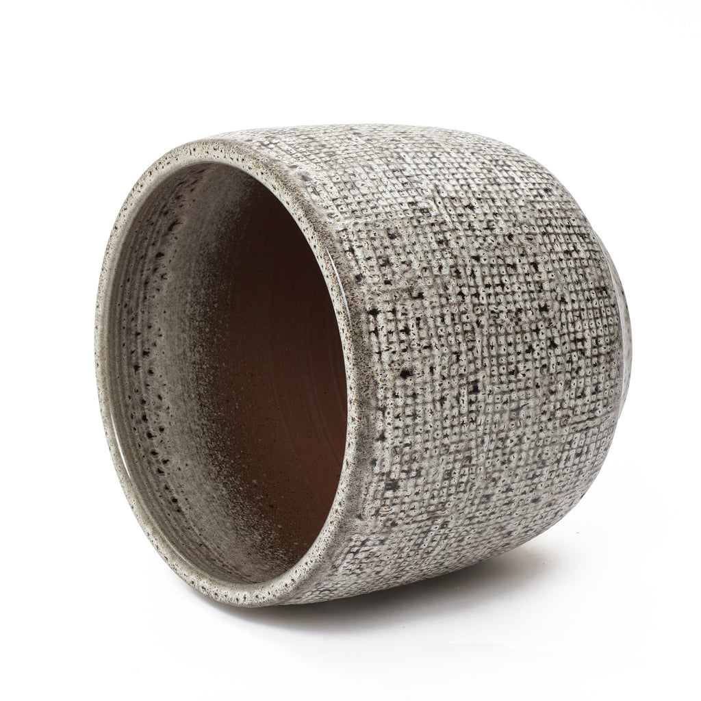 Stone Speckle Textured Ceramic Planter, 15.75" Gray Grid-Pattern Pot