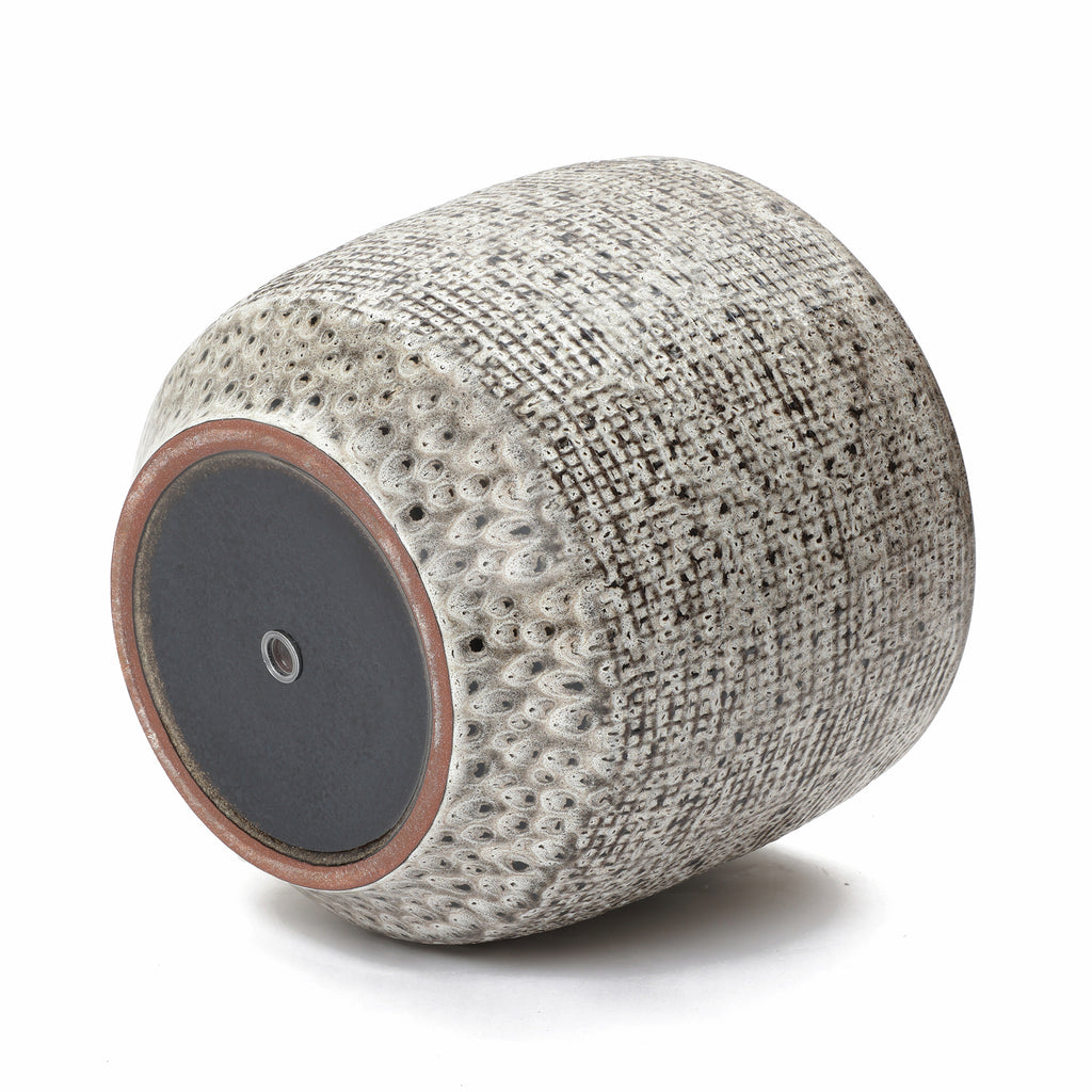 Stone Speckle Textured Ceramic Planter, 15.75" Gray Grid-Pattern Pot