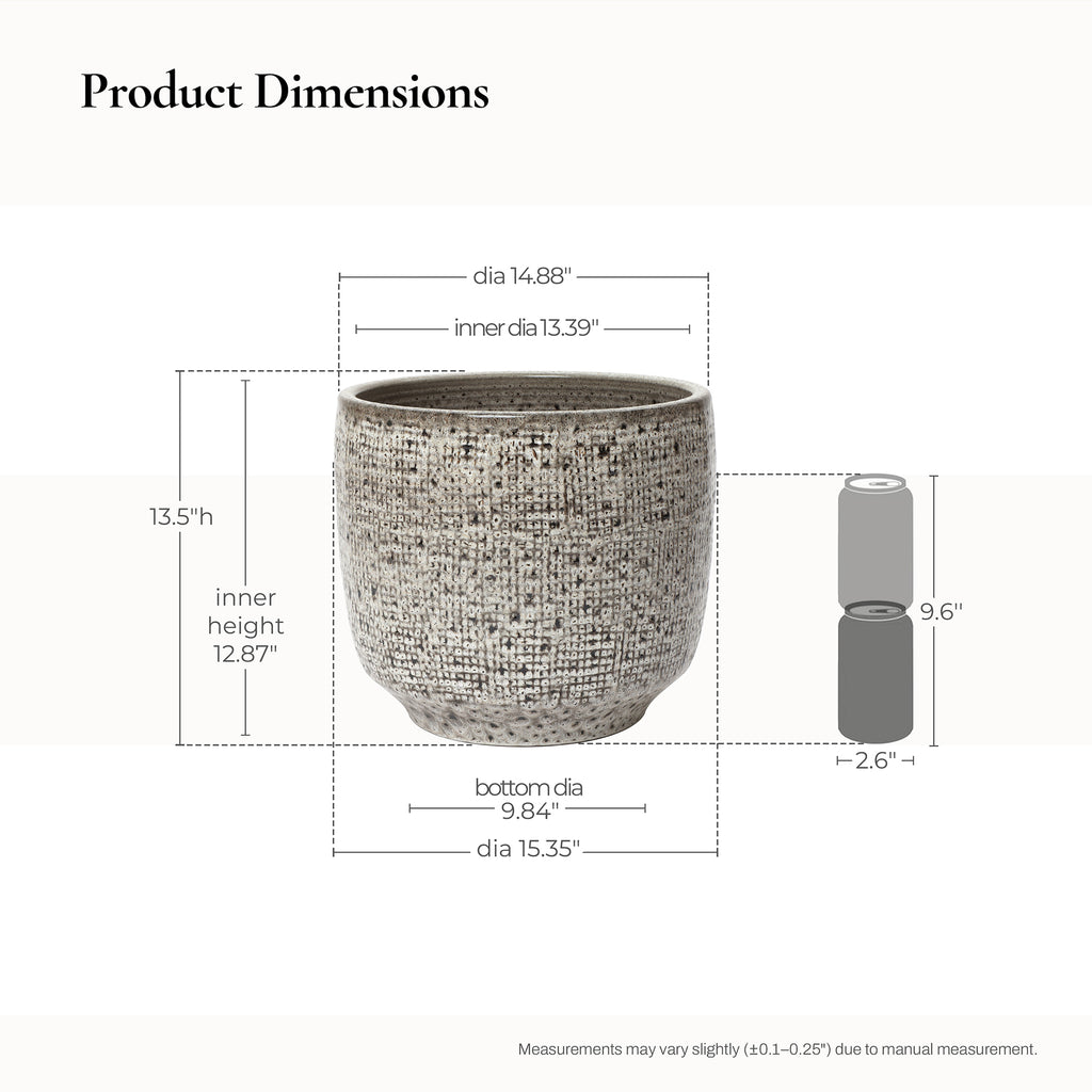 Stone Speckle Textured Ceramic Planter, 15.75" Gray Grid-Pattern Pot