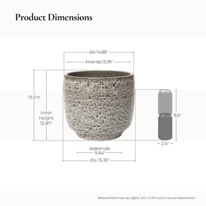 Basin Stone-Textured Ceramic Planter, Grid Gray, 13.5"