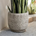 Stone Speckle Textured Ceramic Planter, 12" Gray Grid-Pattern Pot