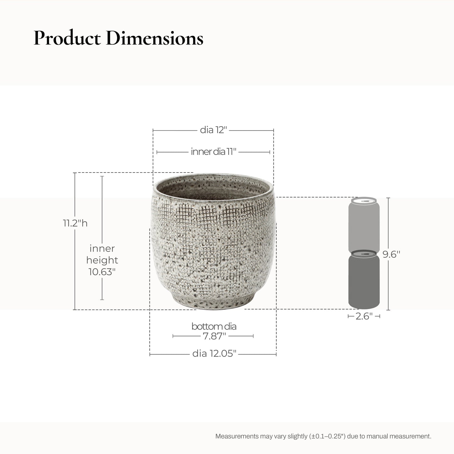 Basin Stone-Textured Ceramic Planter, Grid Gray, 11"