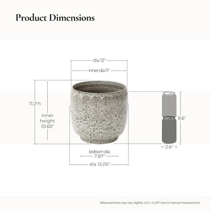 Basin Stone-Textured Ceramic Planter, Grid Gray, 11"