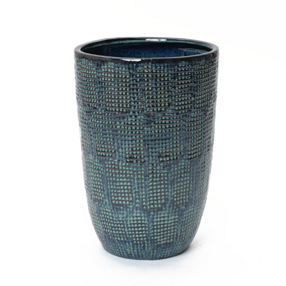 Mesa Glazed Ceramic Tall Planter, Green-Blue, 17.5"