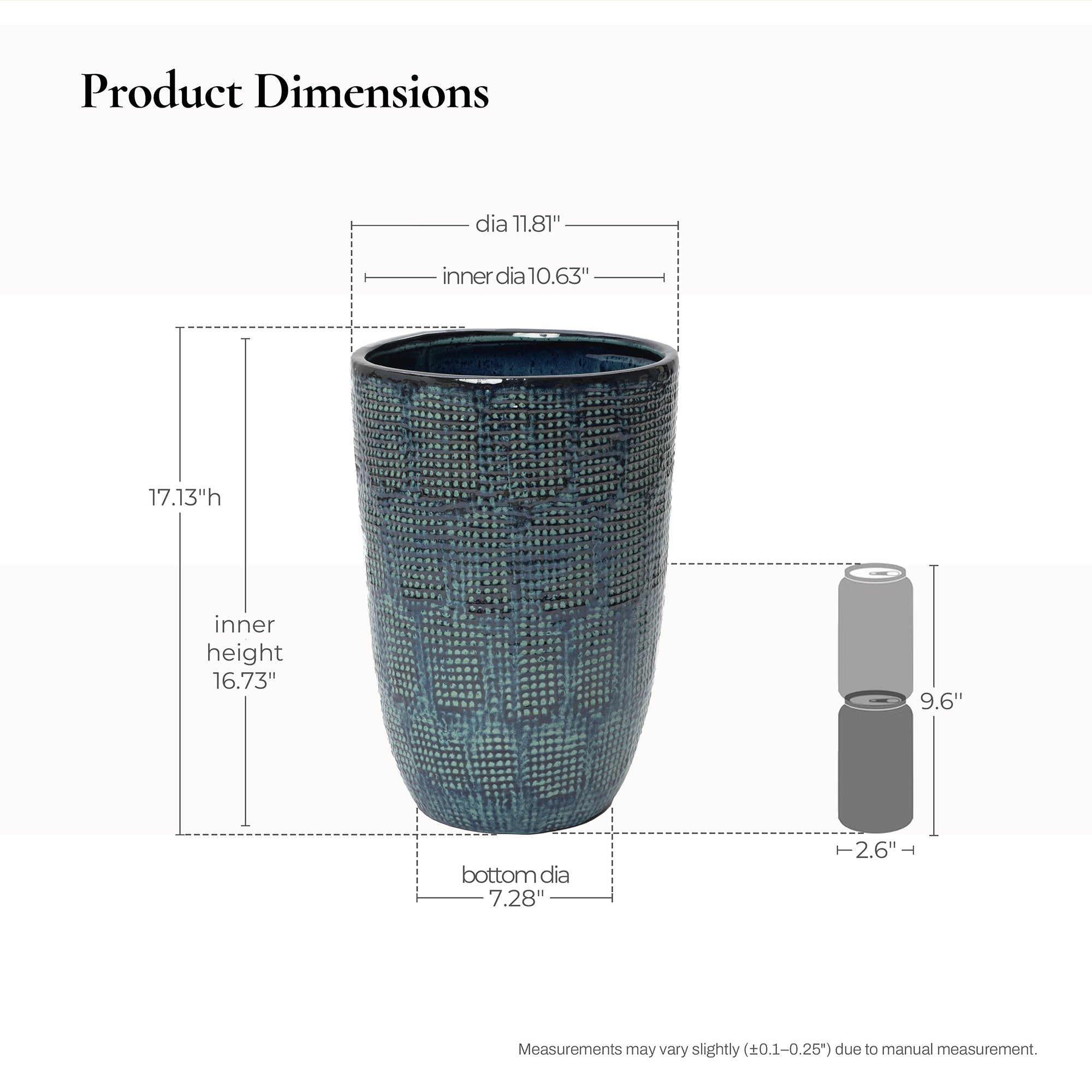 Ocean Grid Textured Ceramic Planter, Green-Blue Pot with Raised Pattern