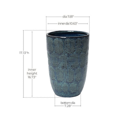 Mesa Glazed Ceramic Tall Planter, Green-Blue, 17.5"