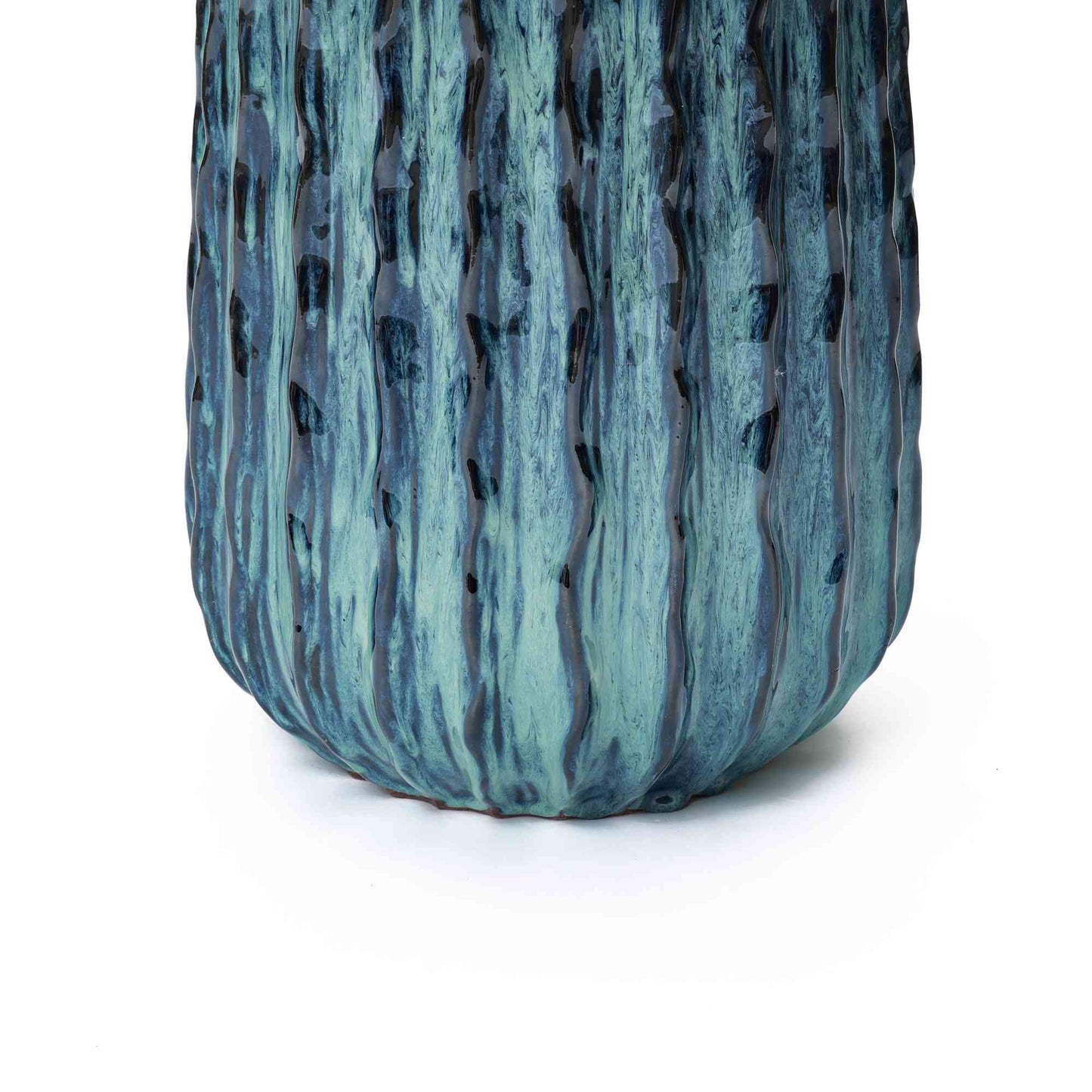 Cove Fluted Ceramic Tall Planter, Blue-Green Ombre, 17.5"