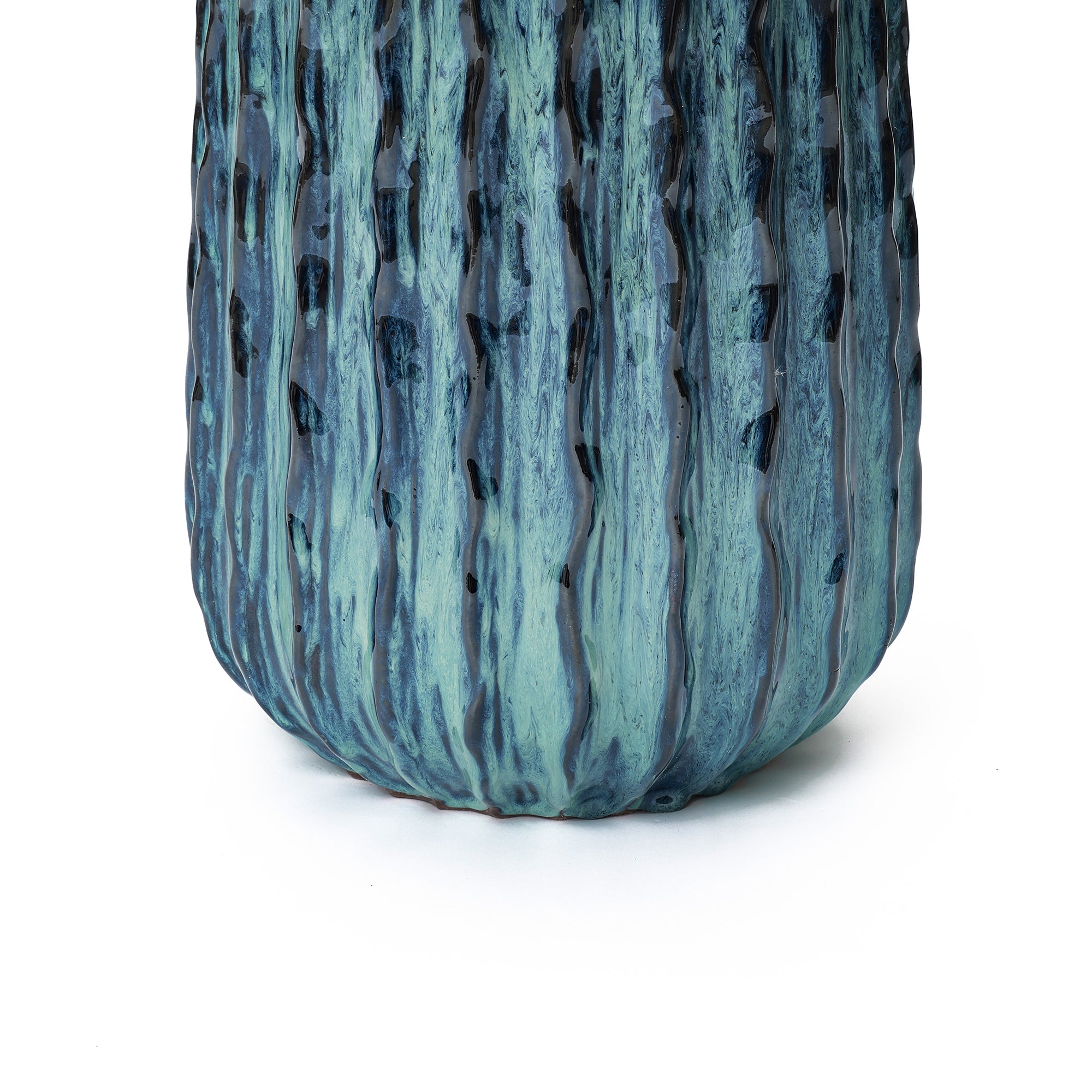 Verdant Rise Ribbed Ceramic Planter, Coastal Gradient Decorative Pot