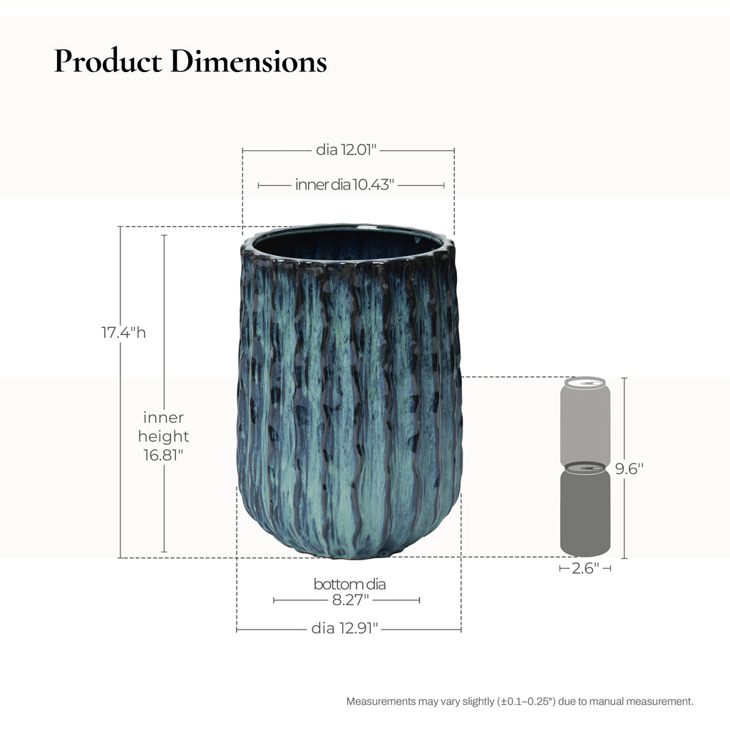 Verdant Rise Ribbed Ceramic Planter, Coastal Gradient Decorative Pot