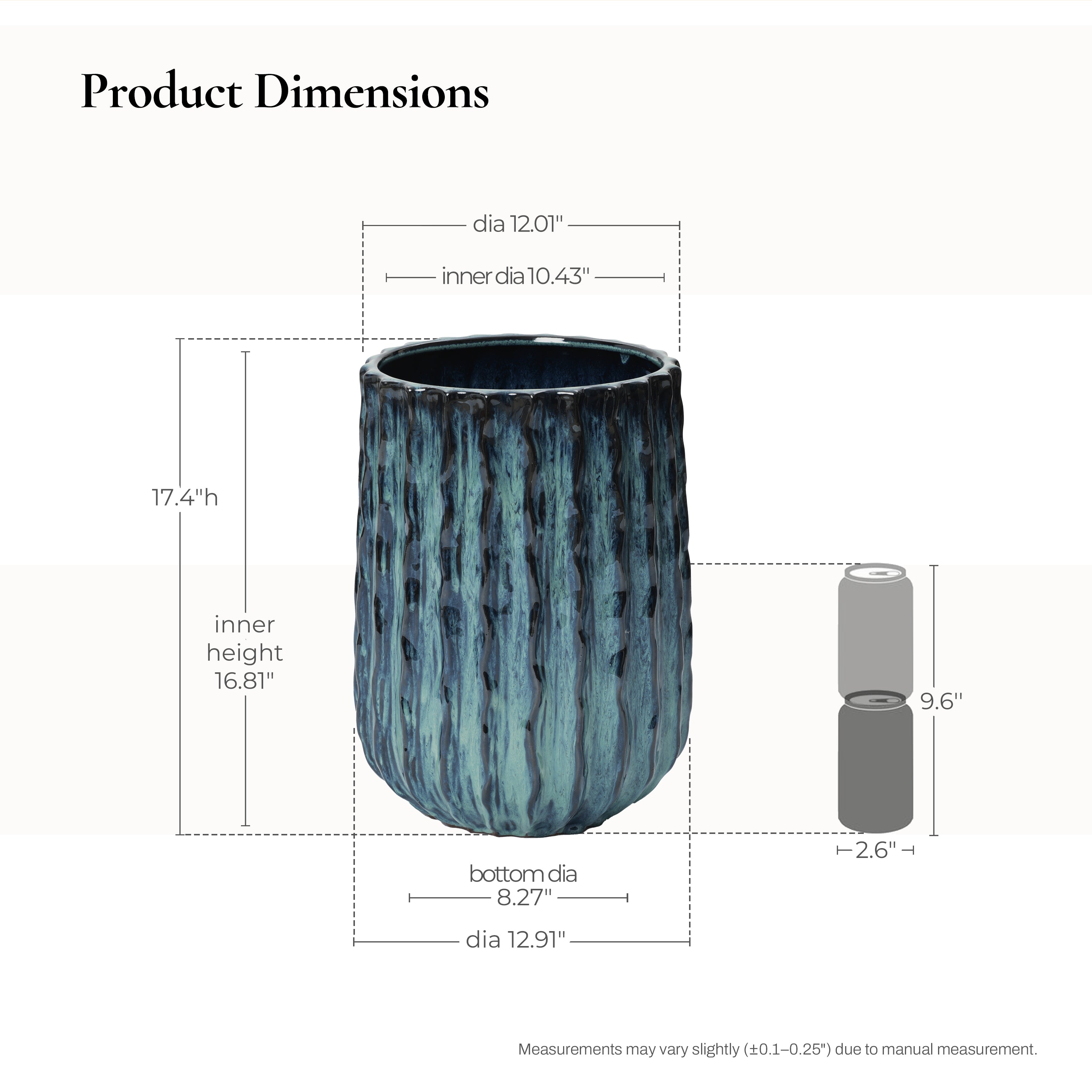 Verdant Rise Ribbed Ceramic Planter, Coastal Gradient Decorative Pot