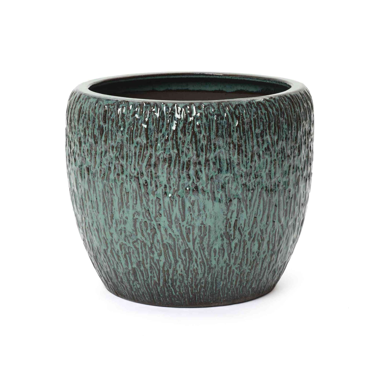 Vero Striated Ceramic Round Planter, Green, 12"
