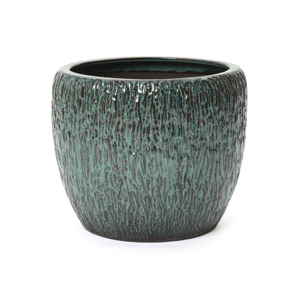 Vero Striated Ceramic Round Planter, Green, 12"
