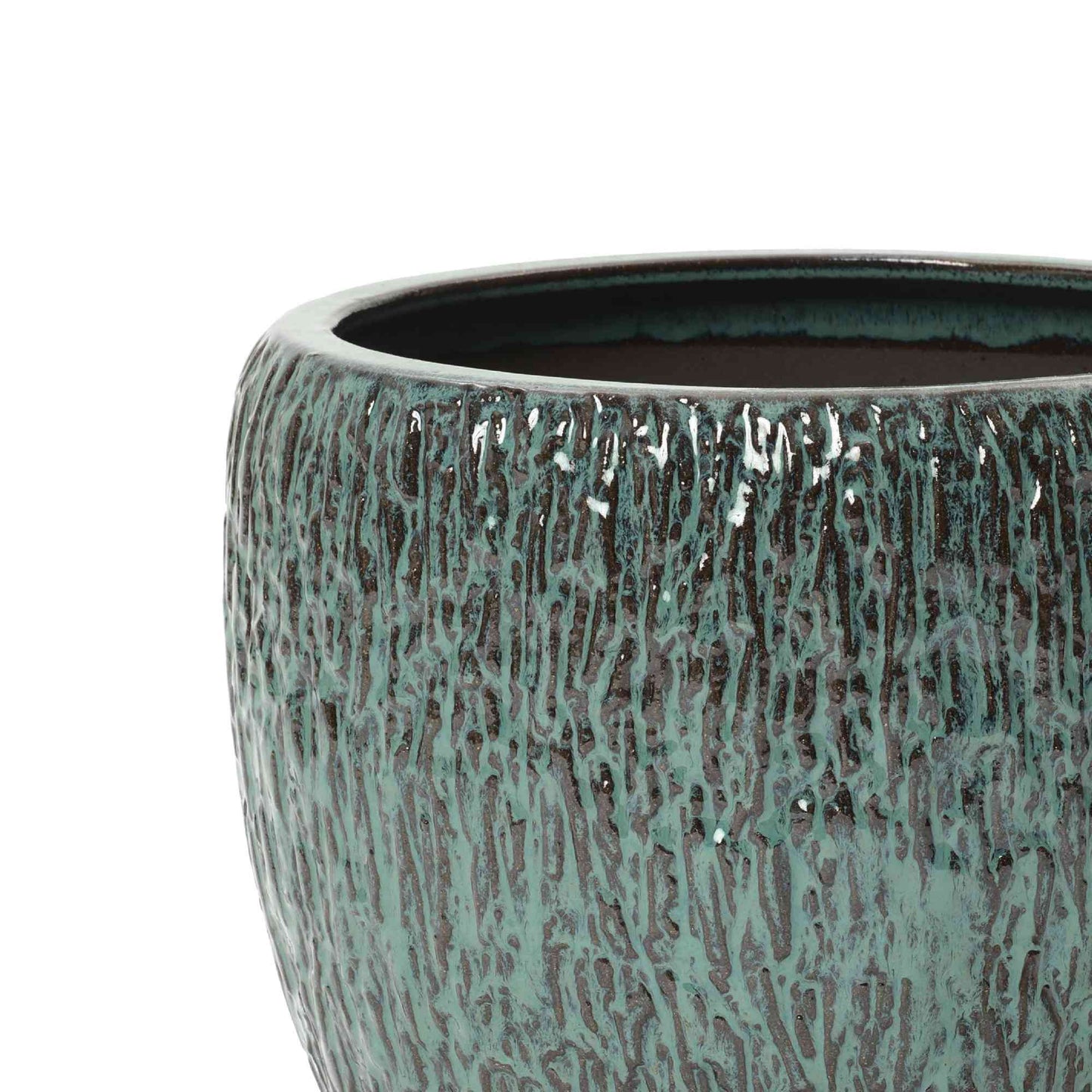 Vero Striated Ceramic Round Planter, Green, 12"