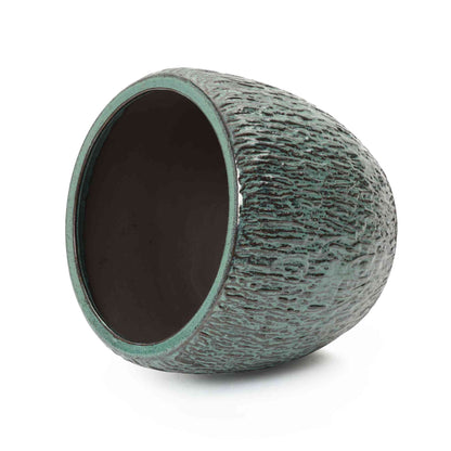Vero Striated Ceramic Round Planter, Green, 12"