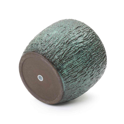 Vero Striated Ceramic Round Planter, Green, 12"