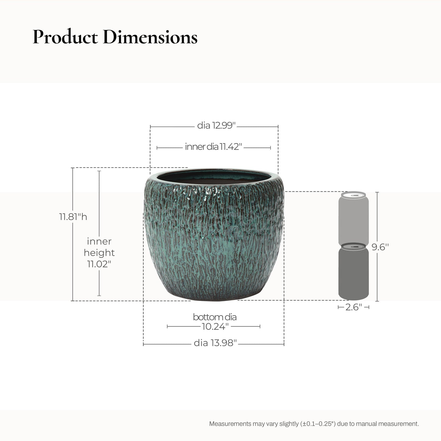 Vero Striated Ceramic Round Planter, Green, 12"