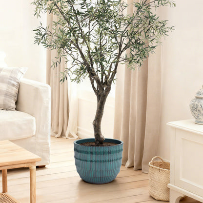 Veranda Textured Ceramic Round Planter, Green Blue, 12"