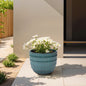 Veranda Textured Ceramic Round Planter, Green Blue, 12"