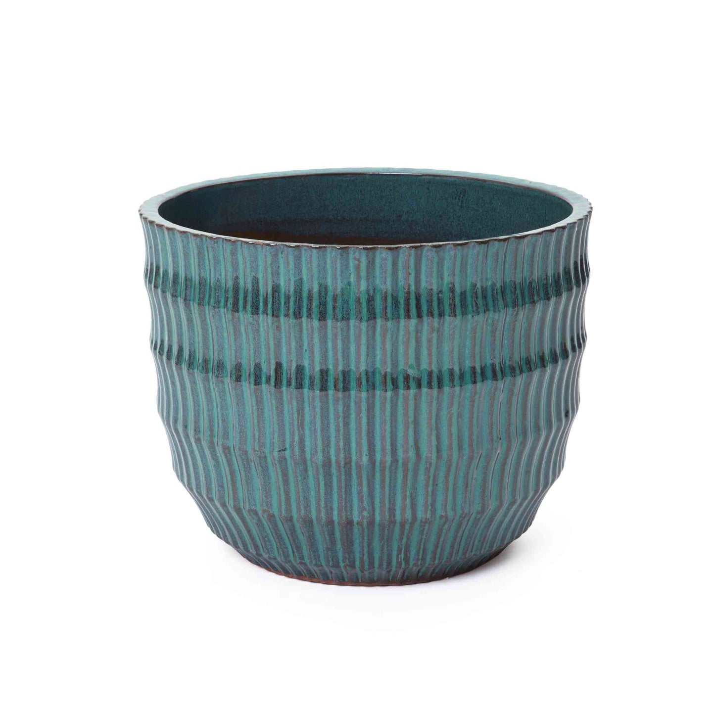 Veranda Textured Ceramic Round Planter, Green Blue, 12"