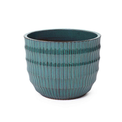 Veranda Textured Ceramic Round Planter, Green Blue, 12"