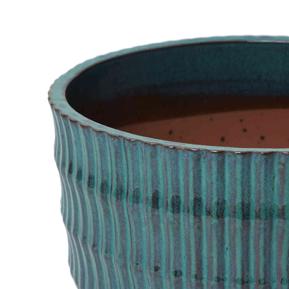 Veranda Textured Ceramic Round Planter, Green Blue, 12"