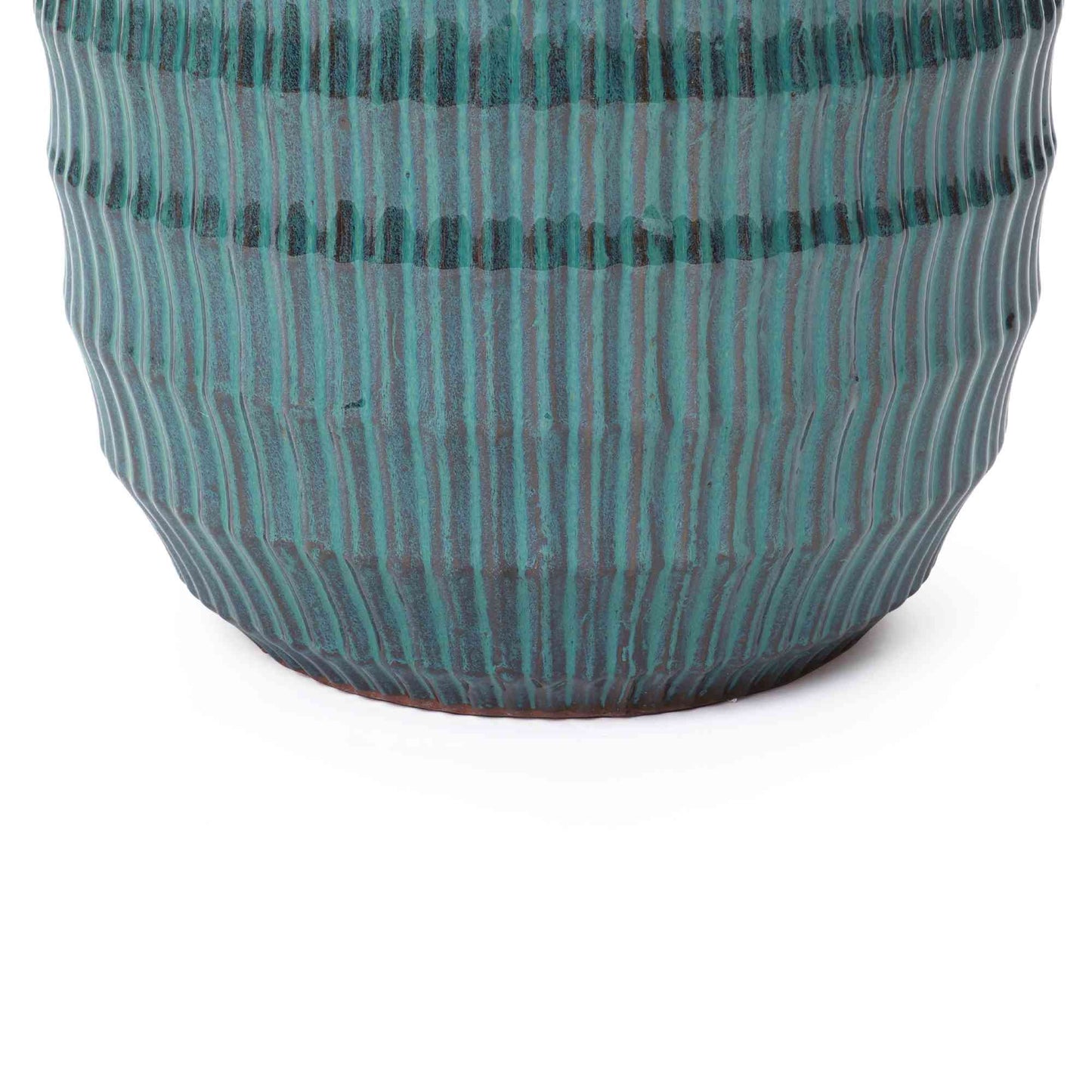 Veranda Textured Ceramic Round Planter, Green Blue, 12"