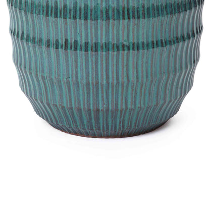 Veranda Textured Ceramic Round Planter, Green Blue, 12"