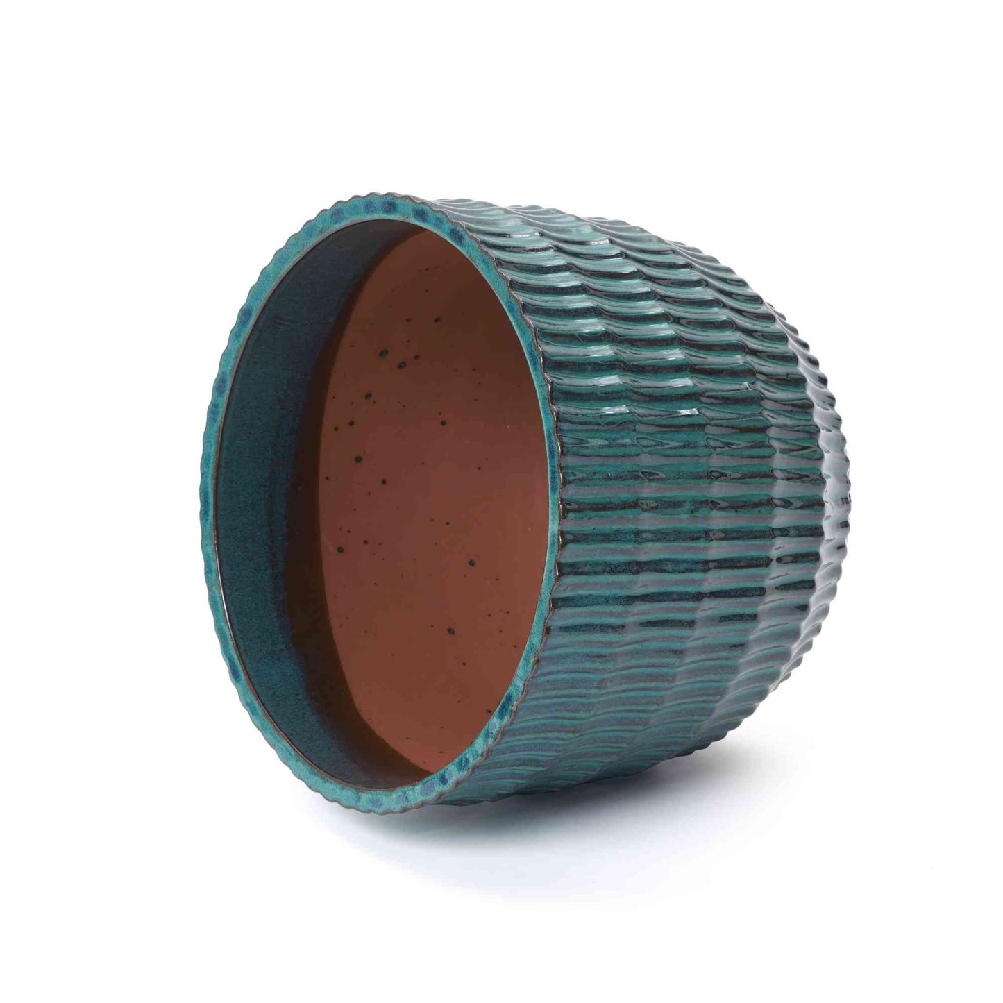 Veranda Textured Ceramic Round Planter, Green Blue, 12"