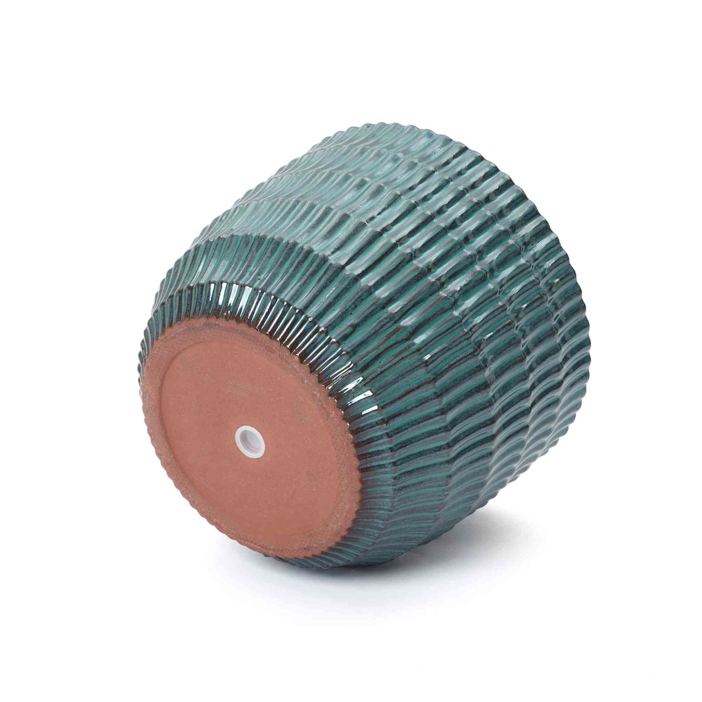 Veranda Textured Ceramic Round Planter, Green Blue, 12"