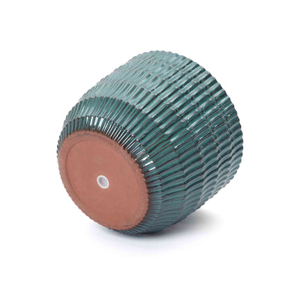 Veranda Textured Ceramic Round Planter, Green Blue, 12"