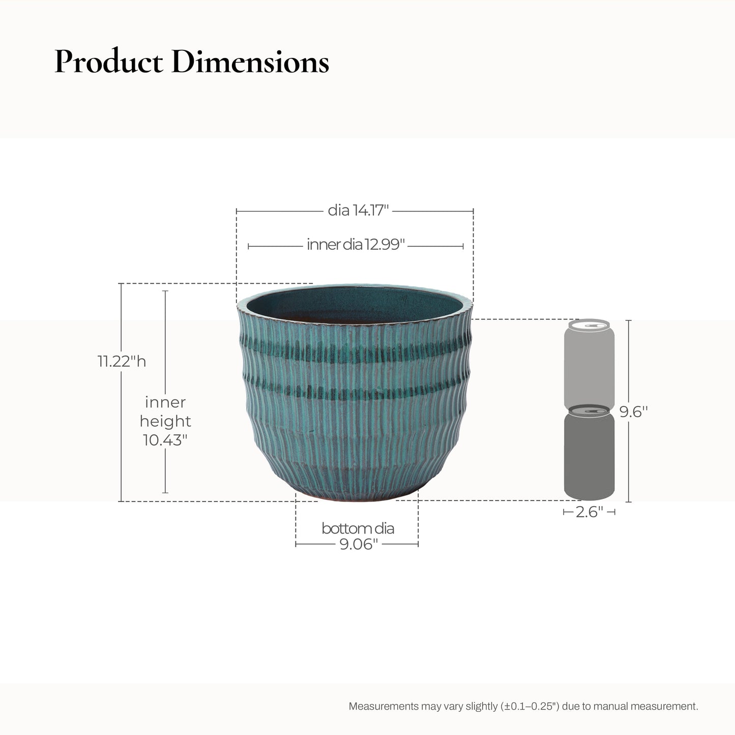 Veranda Textured Ceramic Round Planter, Green Blue, 12"