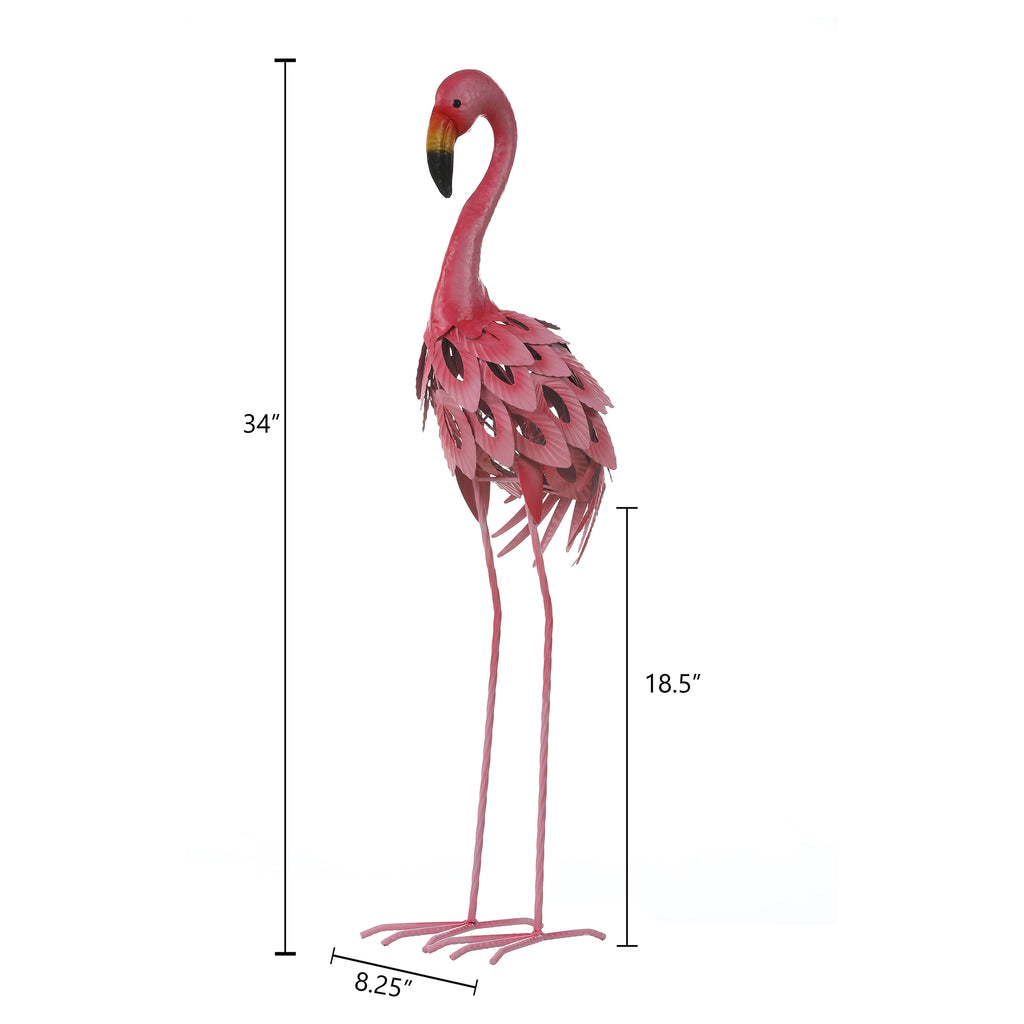 34-inch H Pink Flamingo Outdoor Metal Garden Statue