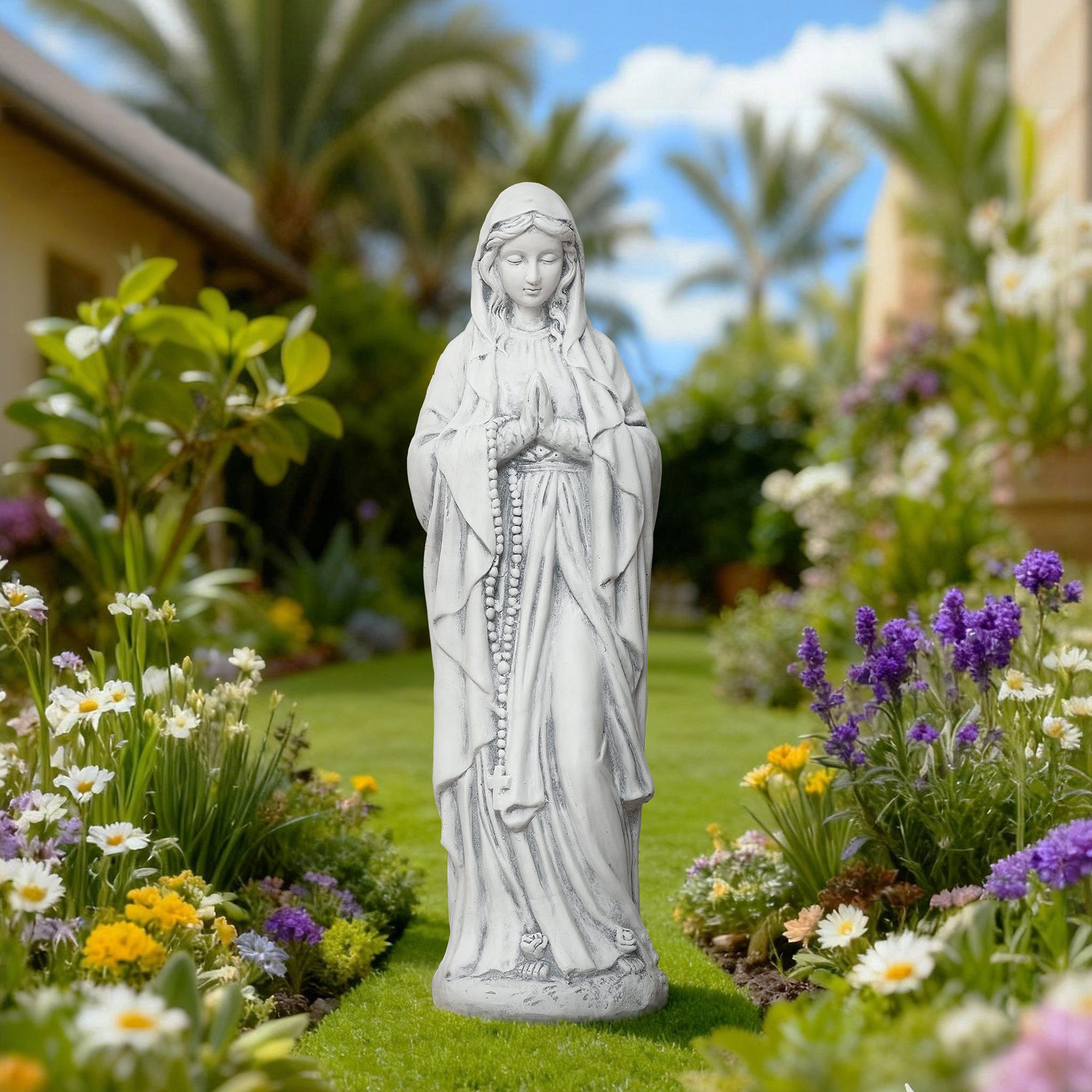 Virgin Mary Prayer Statue - Outdoor Religious Garden Sculpture