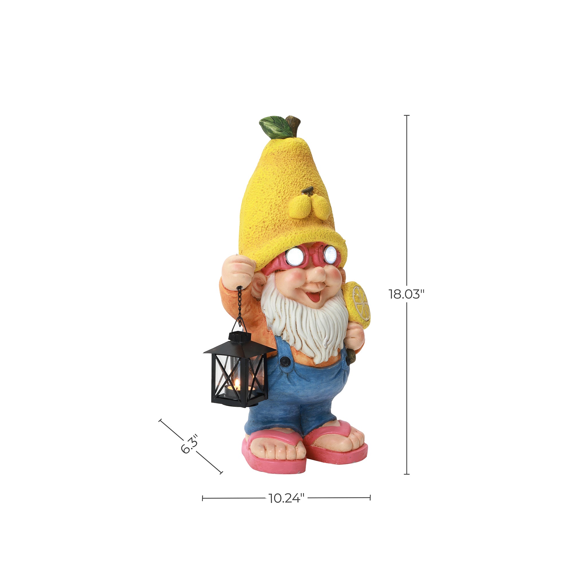 Lemon Grove Garden Gnome with Lantern, Whimsical Outdoor Figurine in Sunglasses