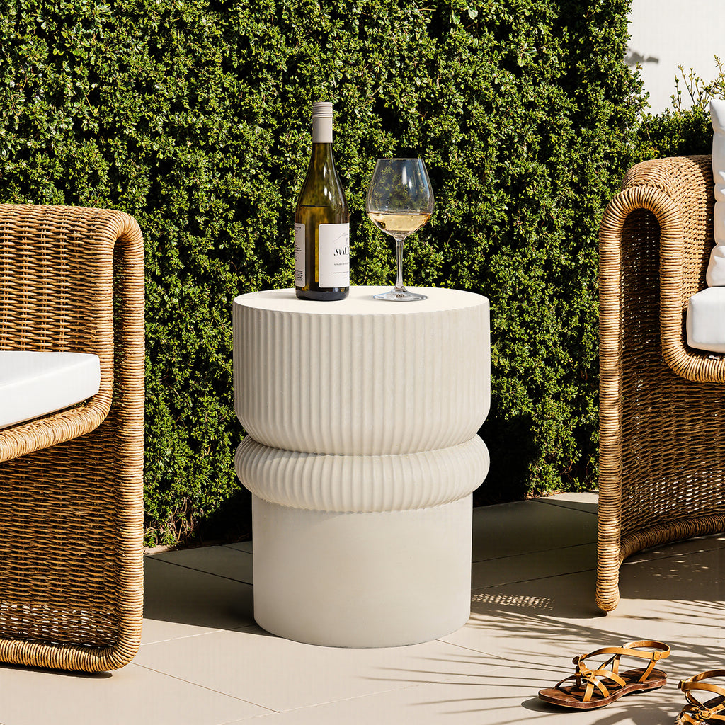 Minimalist MgO Patio Table, 18.3" Tall Round Side Table for Outdoor Spaces