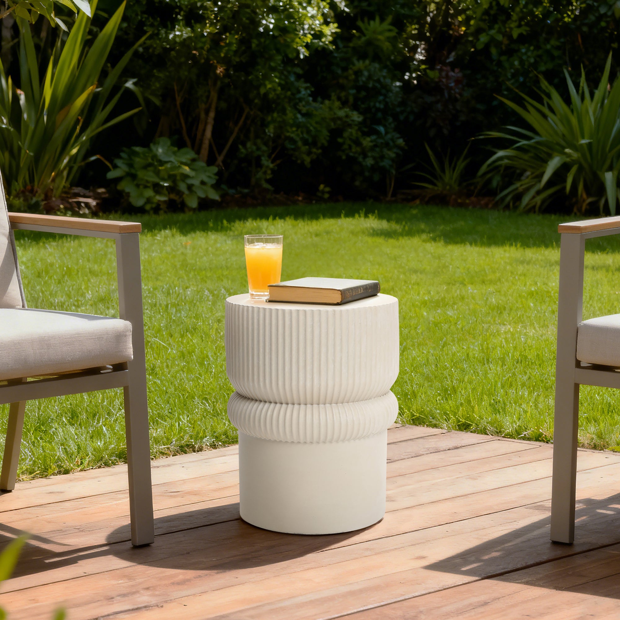 Minimalist MgO Patio Table, 18.3" Tall Round Side Table for Outdoor Spaces