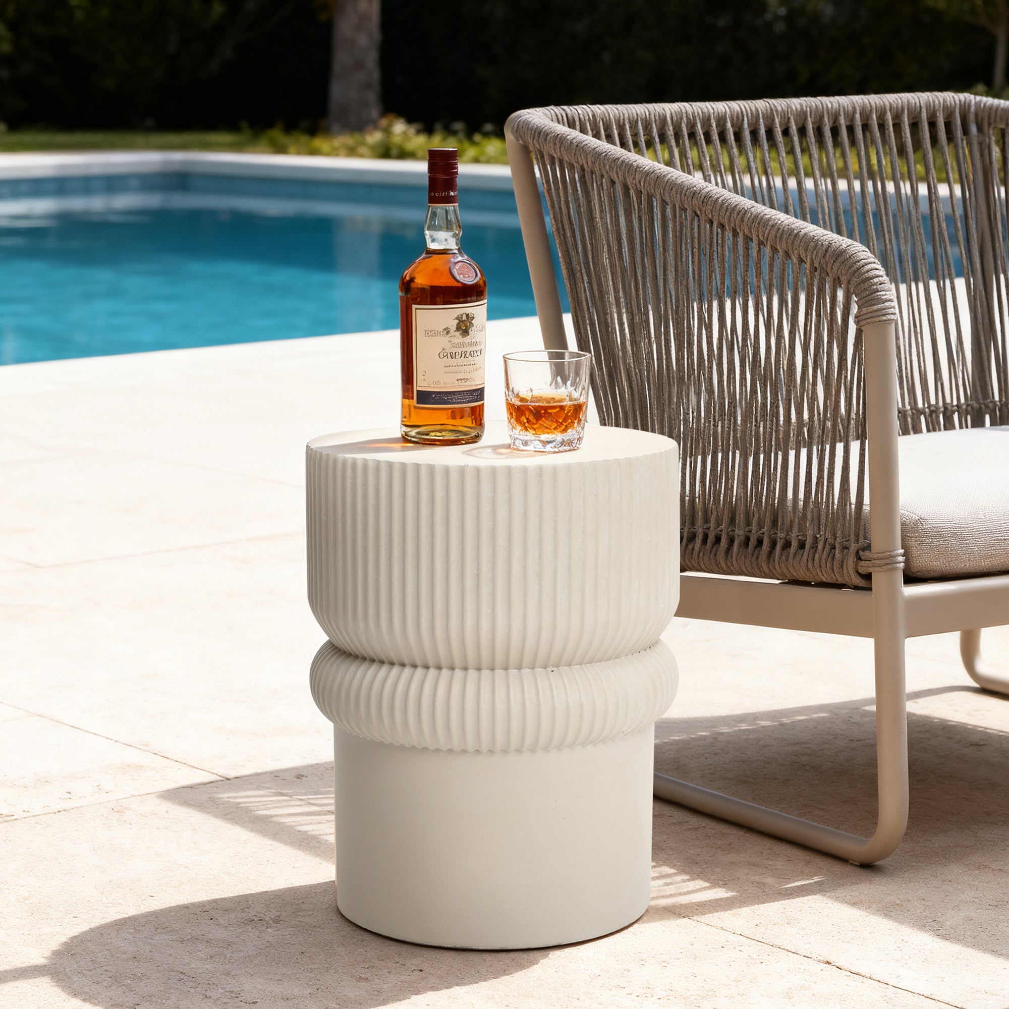 Minimalist MgO Patio Table, 18.3" Tall Round Side Table for Outdoor Spaces