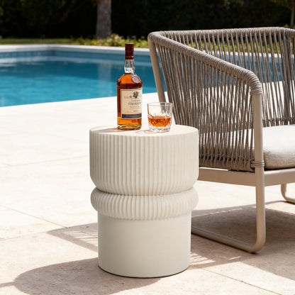 Roundel Ridged MgO Side Table, Beige