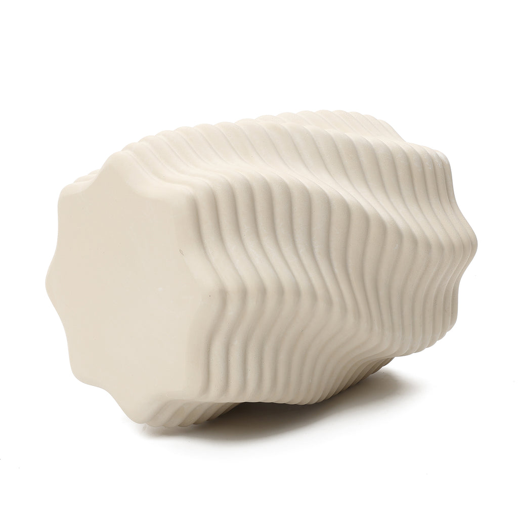Sculptural MgO Patio Table, 18.3" Tall Round Side Table for Outdoor Spaces
