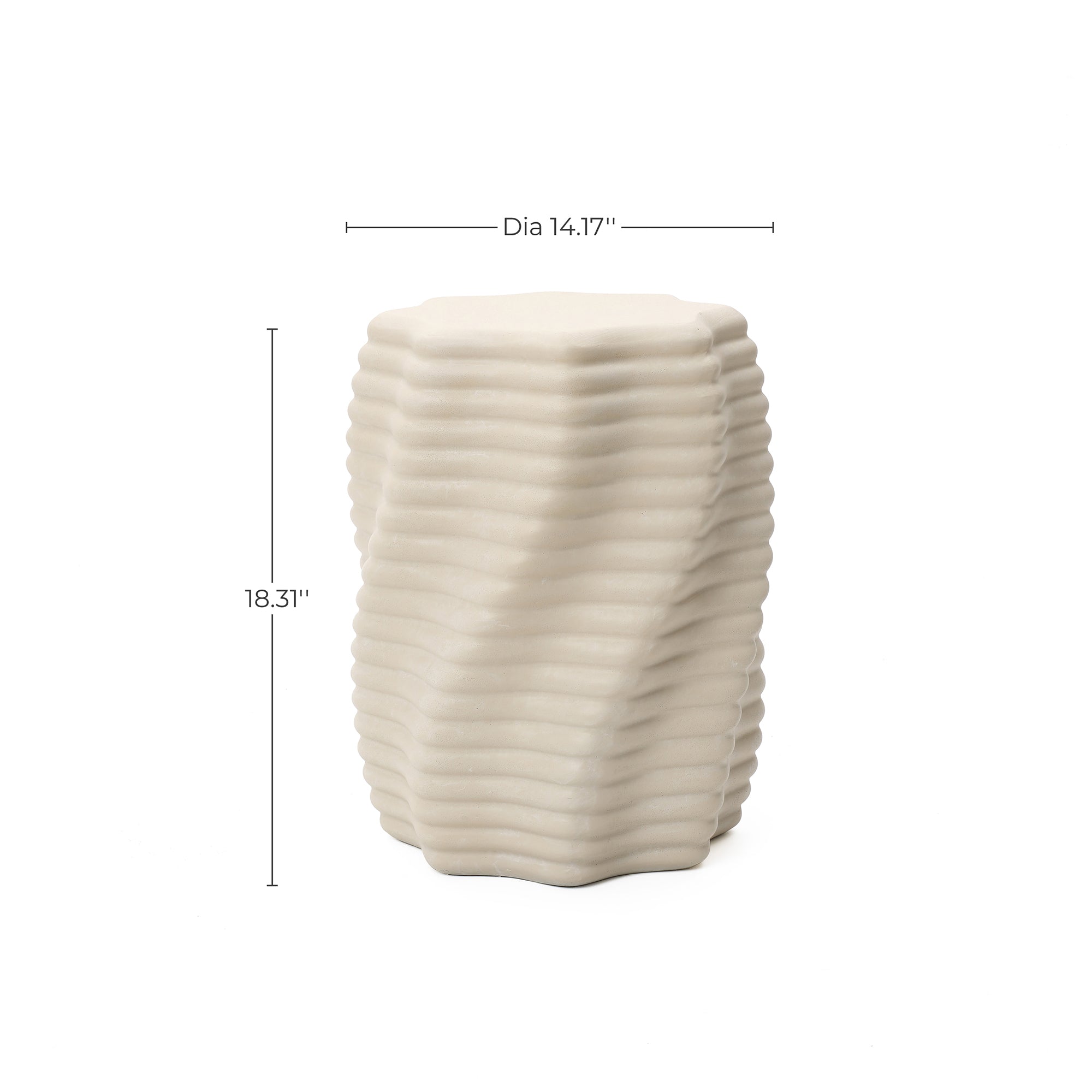 Sculptural MgO Patio Table, 18.3" Tall Round Side Table for Outdoor Spaces