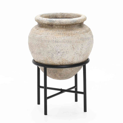 Cauldron MgO Cachepot with Metal Stand, Antique White