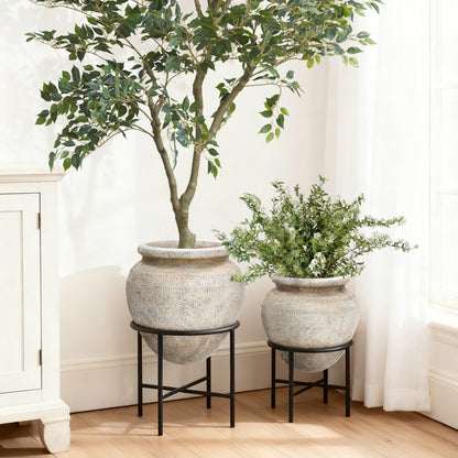 Cauldron MgO Cachepot with Metal Stand, Antique White