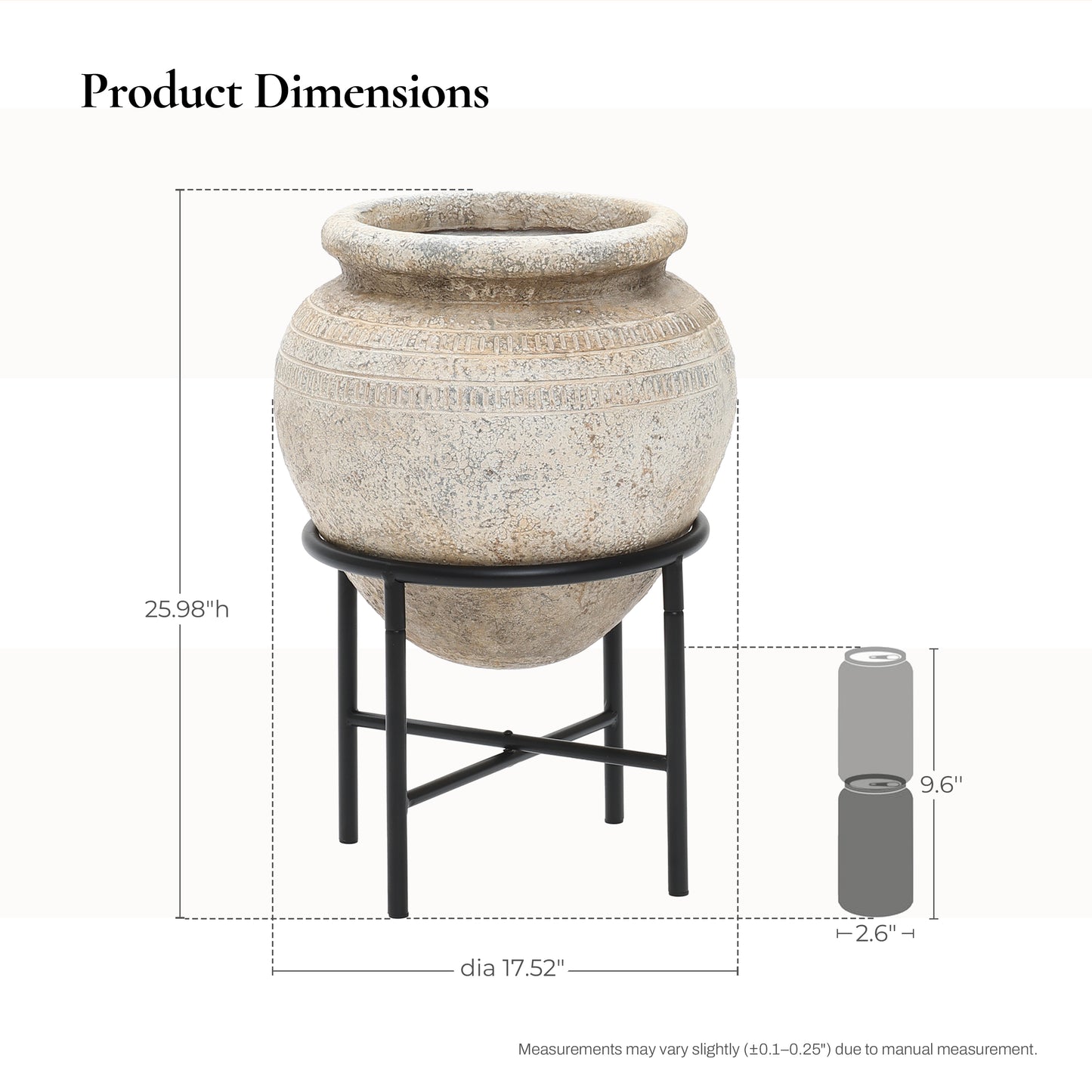 Cauldron MgO Cachepot with Metal Stand, Antique White