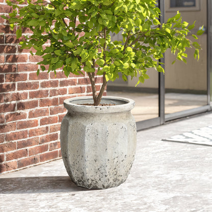 Linden Tall Stone-Effect MgO Planter, Rustic White, 18.5"