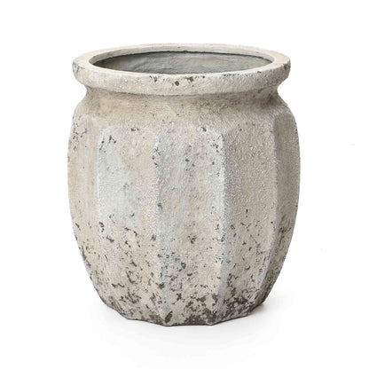 Linden Tall Stone-Effect MgO Planter, Rustic White, 18.5"