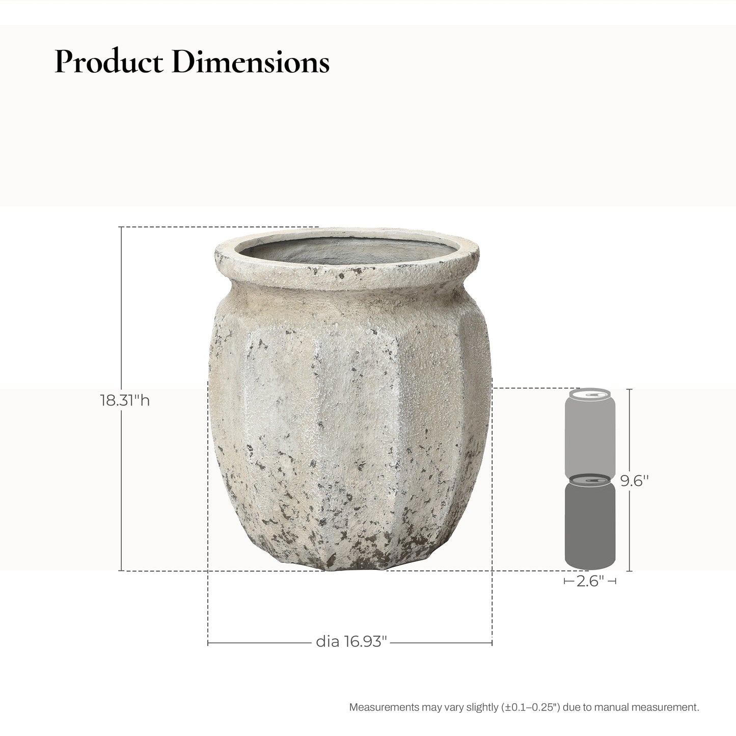 Linden Tall Stone-Effect MgO Planter, Rustic White, 18.5"