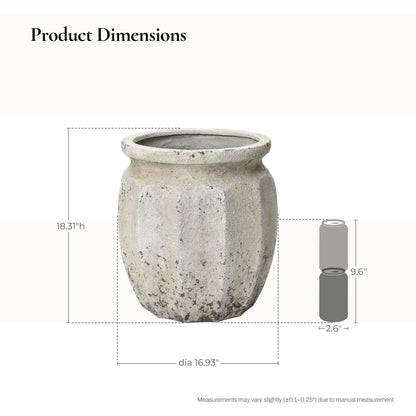 Linden Tall Stone-Effect MgO Planter, Rustic White, 18.5"